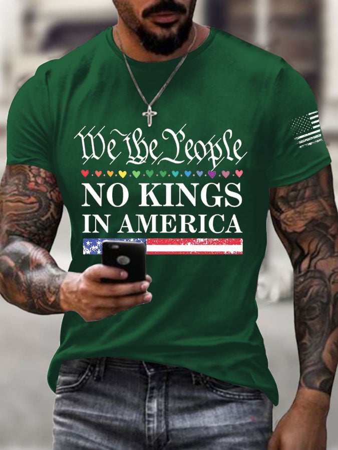 Men's Gay Rainbow Love FDT We The People No King In America Printed Casual T-shirt