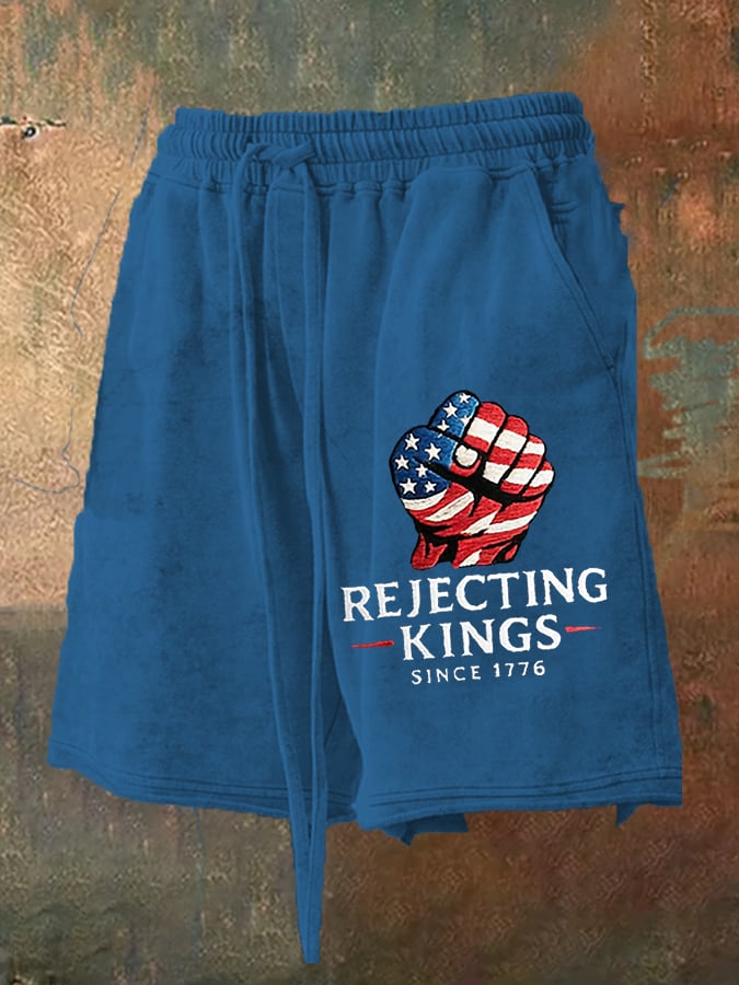 Men's “Rejection of the King since 1776” Print Loose Casual Shorts