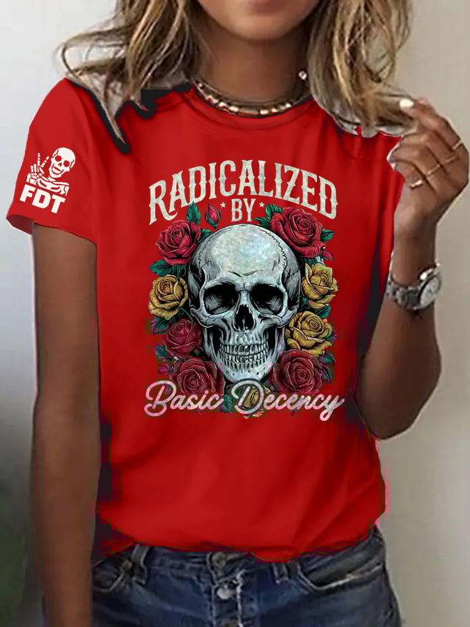 Women's Fashionable And Casual Radicalized By Basic Decency Printed T-Shirt