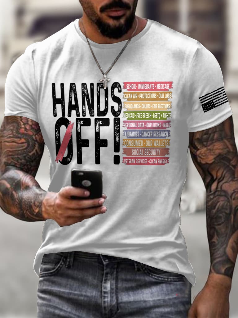 Men's Retro Hands Off Protest Print T-Shirt