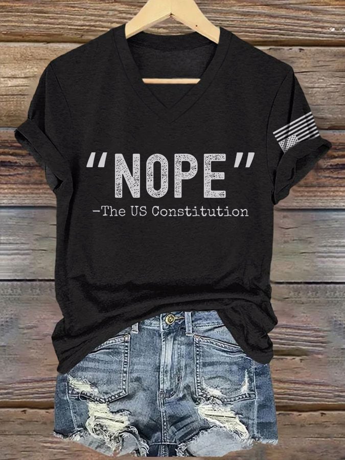 V-Neck Retro “NOPE” -The US Constitution Print T-Shirt