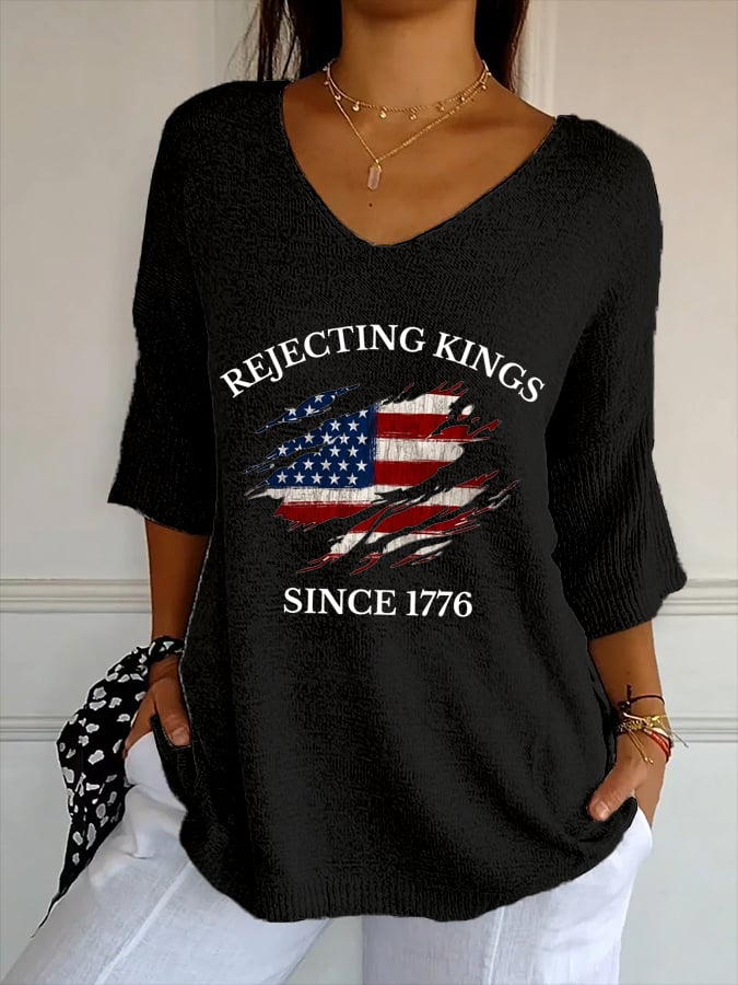 Women's “Rejection of the King since 1776” Printed Casual Mid-Sleeve T-Shirt