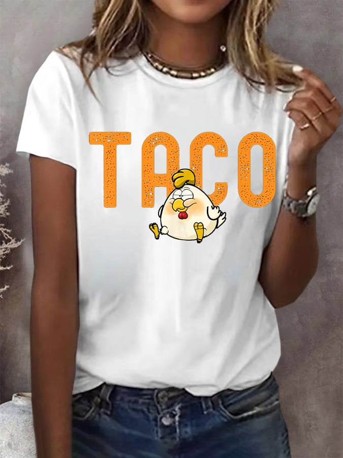 Women's Funny Protest Chicken Taco Print Round Neck T-Shirt