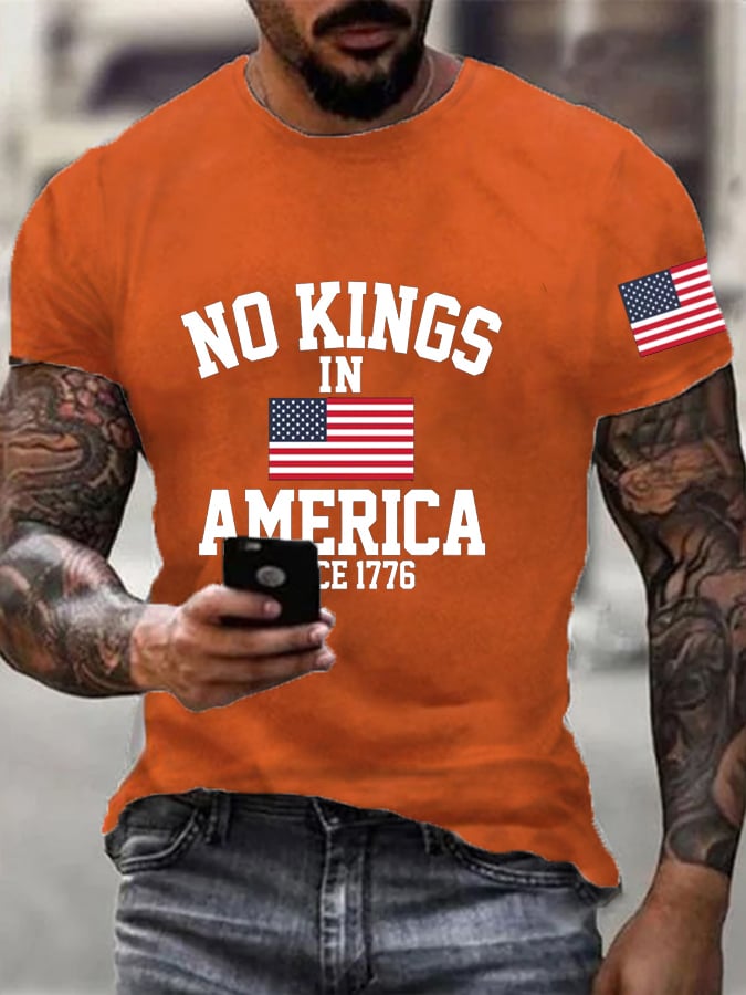 Men's  No King in America Print Casual  T-Shirt