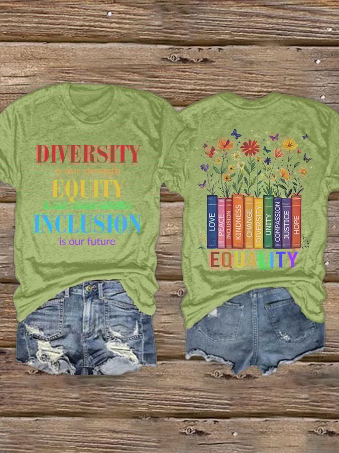 Retro Diversity Is Our Strength Equity Is Our Responsibility Inclusion Is Our Future Equality Love Peace Inclusion Kindness Change Diversity Unity Compassion Justice Hope Print T-Shirt