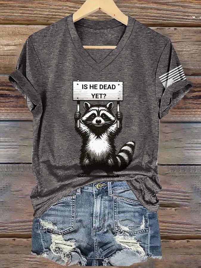 V-Neck Retro Is He Dead Yet? Print T-Shirt