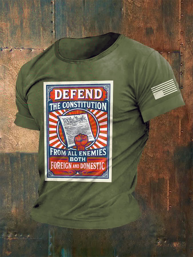 Retro Defend The Constitution From All Enemies Both Foreign And Domestic Print T-Shirt