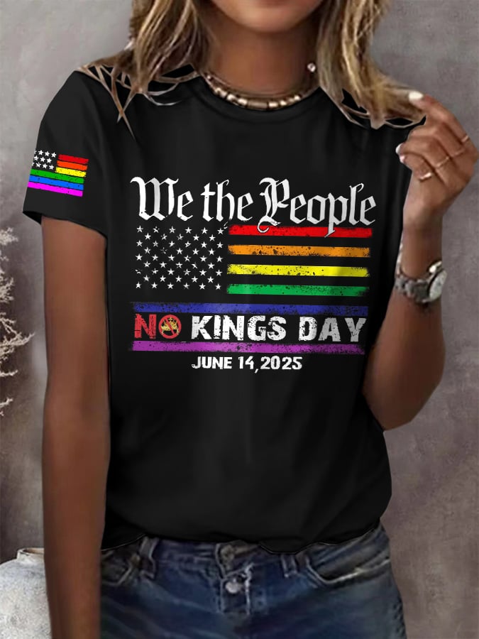 Retro We The People No Kings Day June 14, 2025 Print T-Shirt