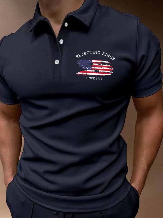 Men'S Rejecting Kings Since 1776 Print Casual Polo Shirt