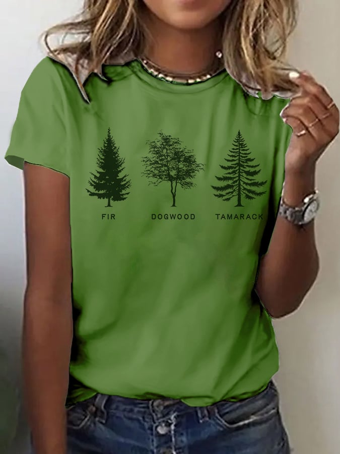 Women's fashion casual retro FDT tree T-shirt