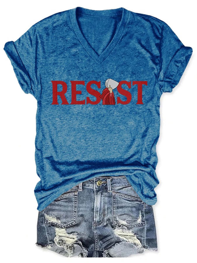 V-Neck Retro Resist Feminist Female Empowerment Women's Rights Pro Choice Print T-Shirt