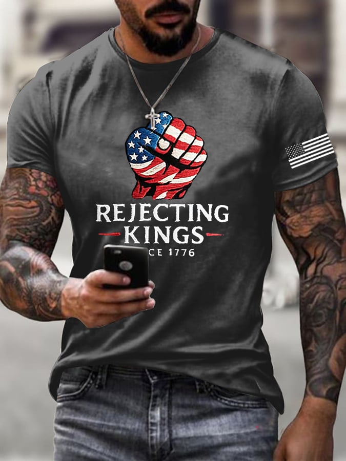 Men's  ”Rejecting Kings Since 1776“ Print Casual  T-Shirt