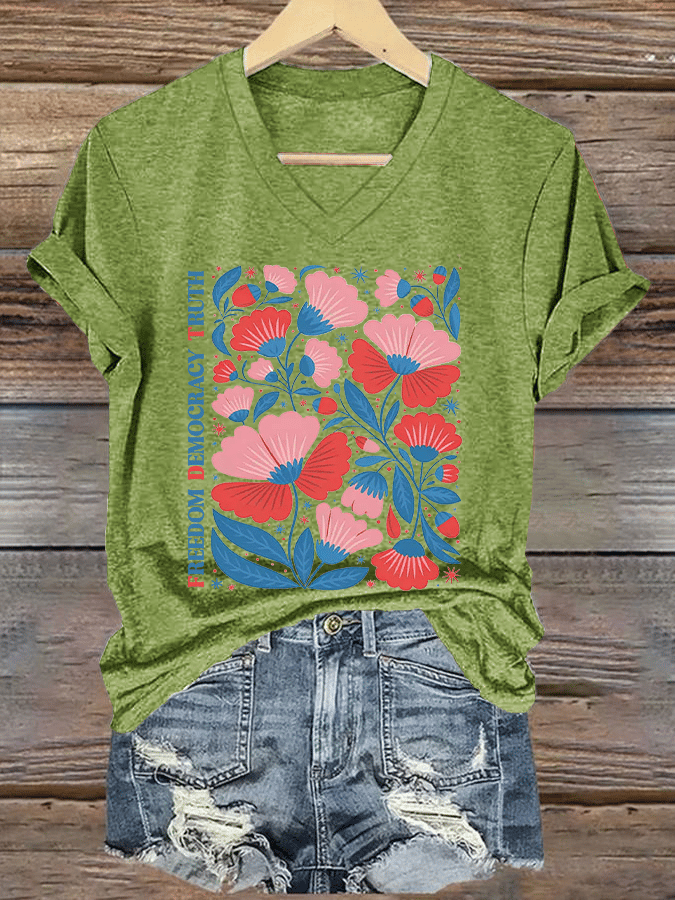 Women's Fashion Casual FDT Floral Protest Print T-Shirt