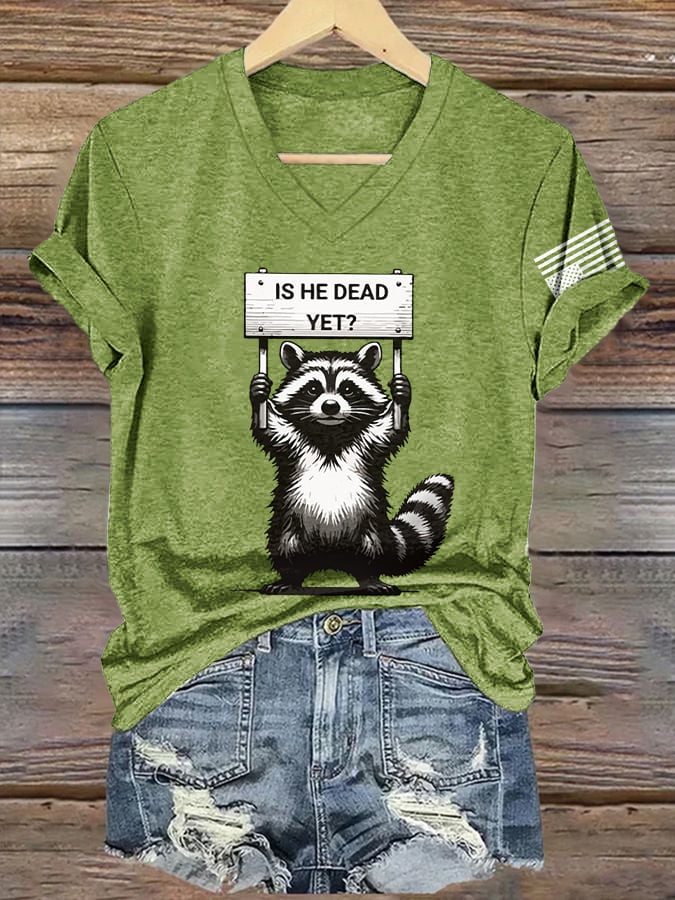 V-Neck Retro Is He Dead Yet? Print T-Shirt