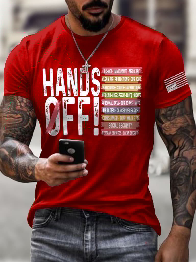 Men's Retro Hands Off Protest Print T-Shirt