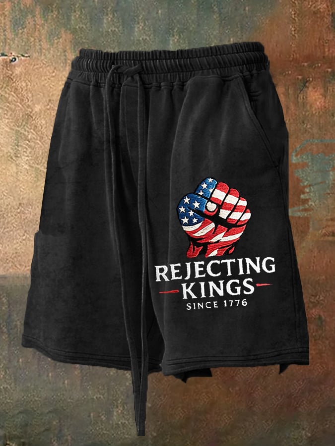 Men's “Rejection of the King since 1776” Print Loose Casual Shorts