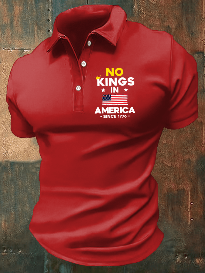 Men's No King In America Print Casual Polo Shirt