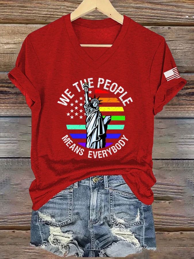 Women's Gay FDT We The People Means Everybody Printed V Neck T-Shirt