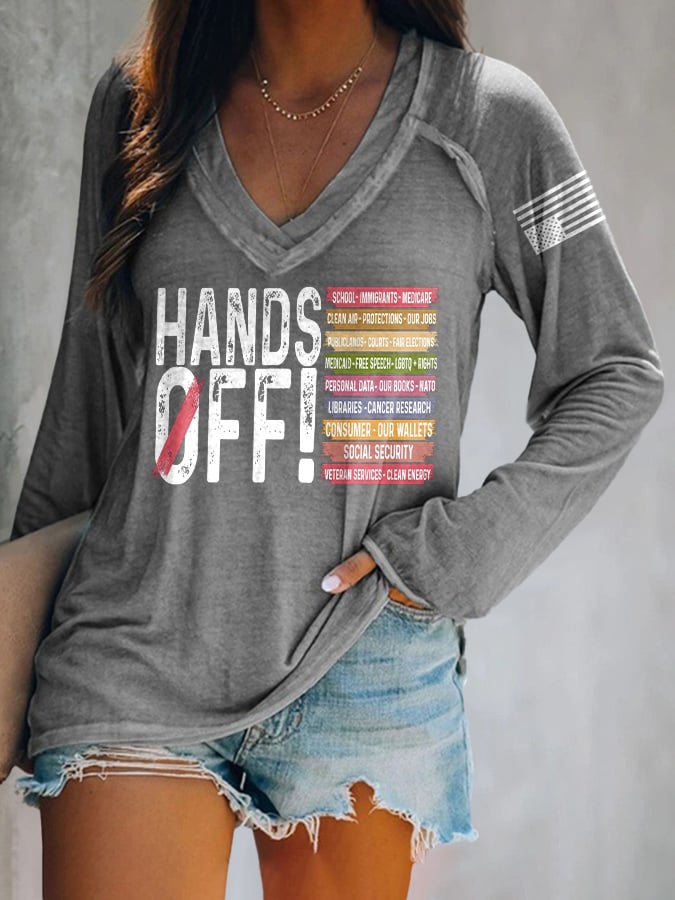 Women's Retro Hands Off Protest Print T-Shirt