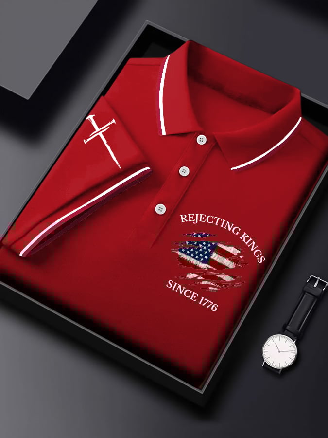 Men's “Rejecting Kings Since 1776” Print Casual Polo