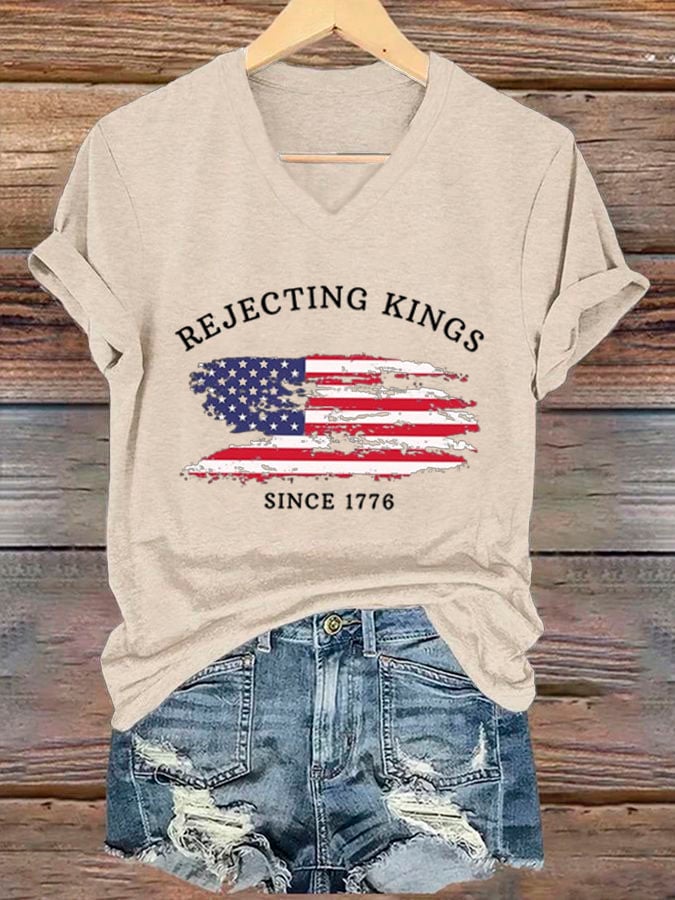 Women's Rejecting Kings Since 1776 Printed Casual T-Shirt