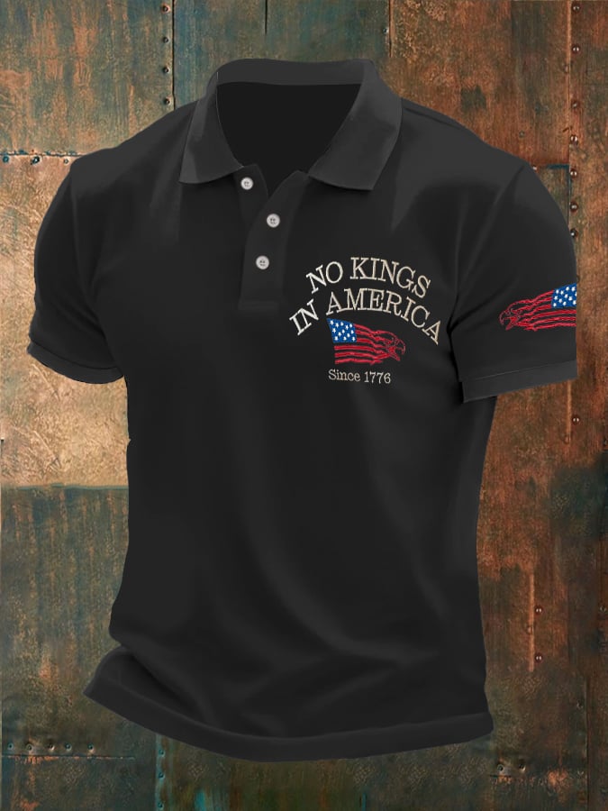 Man's Vintage No Kings In America Since 1776 Printed Polo Shirt
