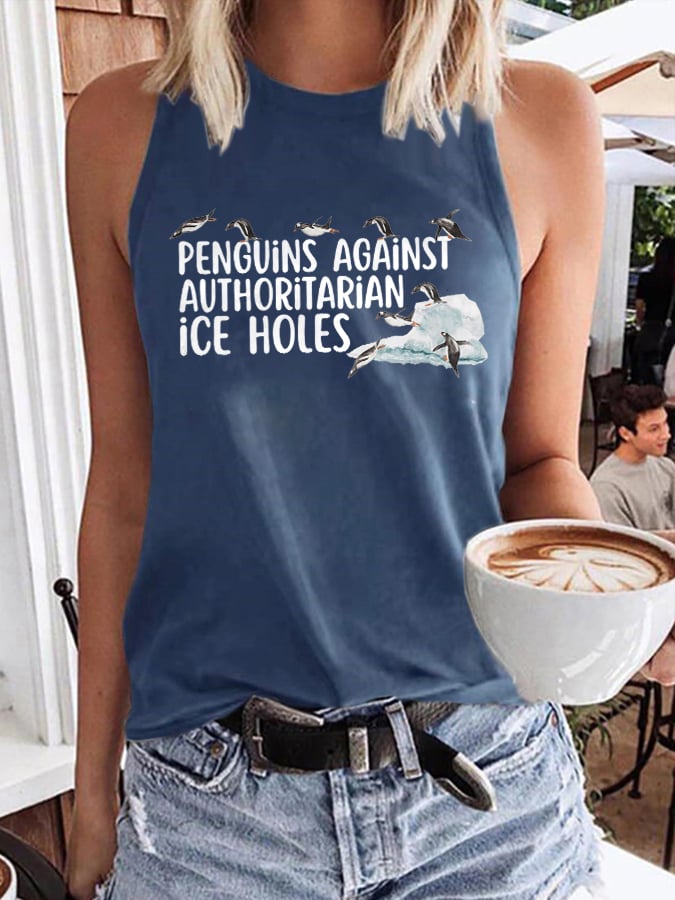 Women's Penguins Against Authoritarian Ice Holes Print Tank Top