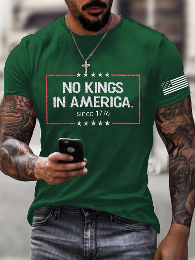 Men's  ”No King in America SINCE 1776“ Print Casual  T-Shirt