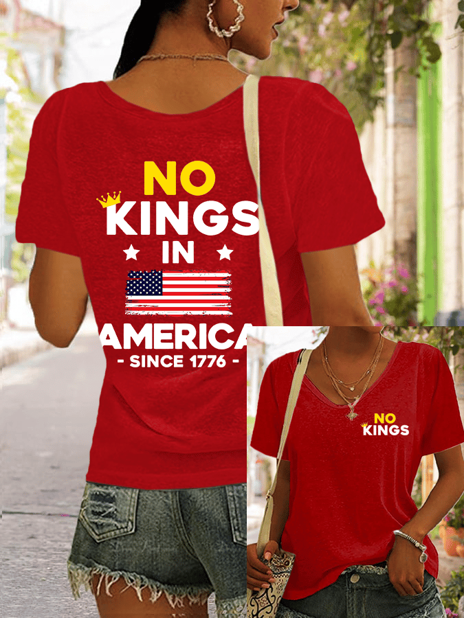 Women's No King In America Printed V-Neck T-Shirt