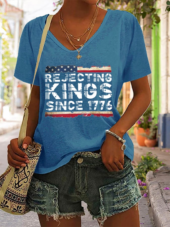 Women's “Rejecting Kings Since 1776” Print Casual T-Shirt