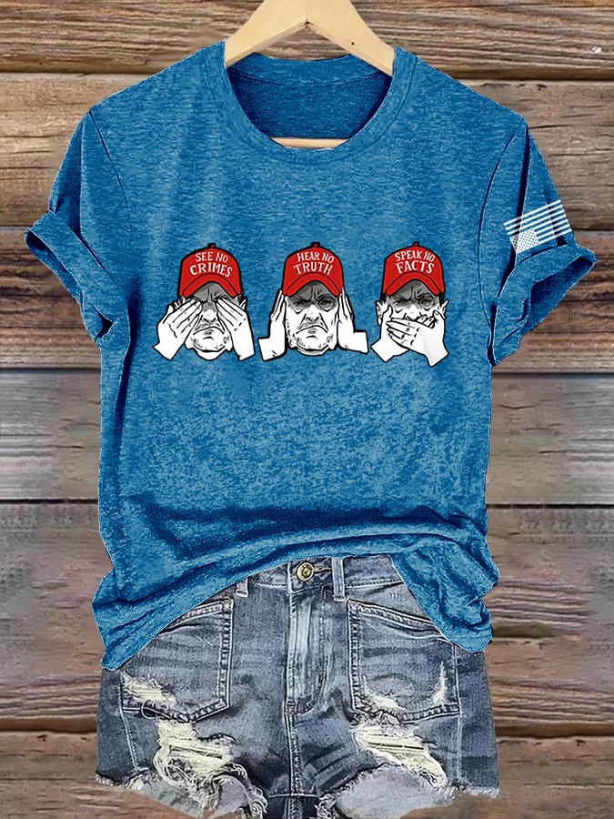 Retro See No Crimes Hear No Truth Speak No Facts Print T-Shirt