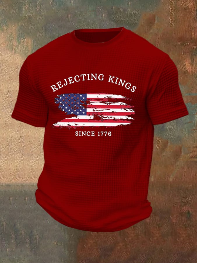 Men's Rejecting Kings Since 1776 Print Casual Waffle T-Shirt