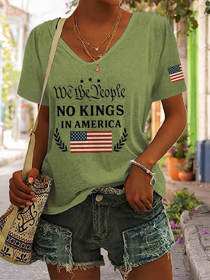 Women's Casual Fashion Fdt WE THE PEOPLE NO KINGS IN AMERICA Print T-Shirt