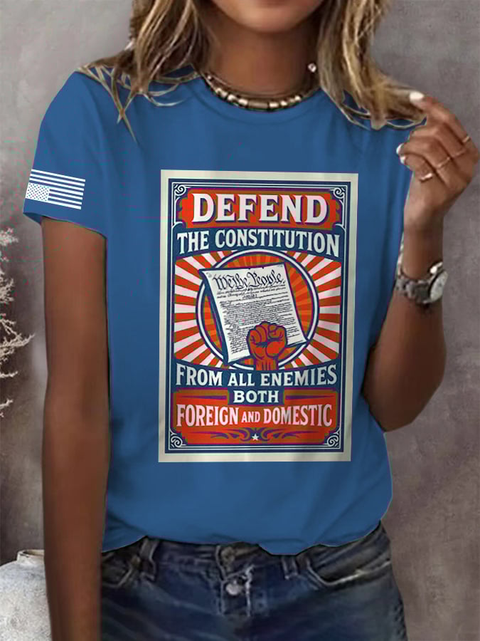 Retro Defend The Constitution From All Enemies Both Foreign And Domestic Print T-Shirt