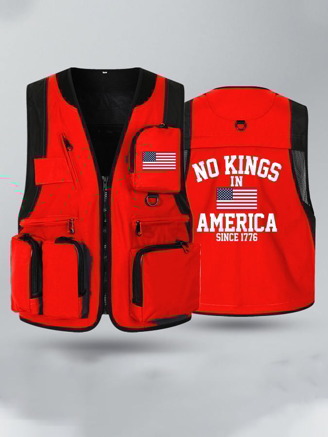 No Kings In America Print Cargo multi-pocket casual vest