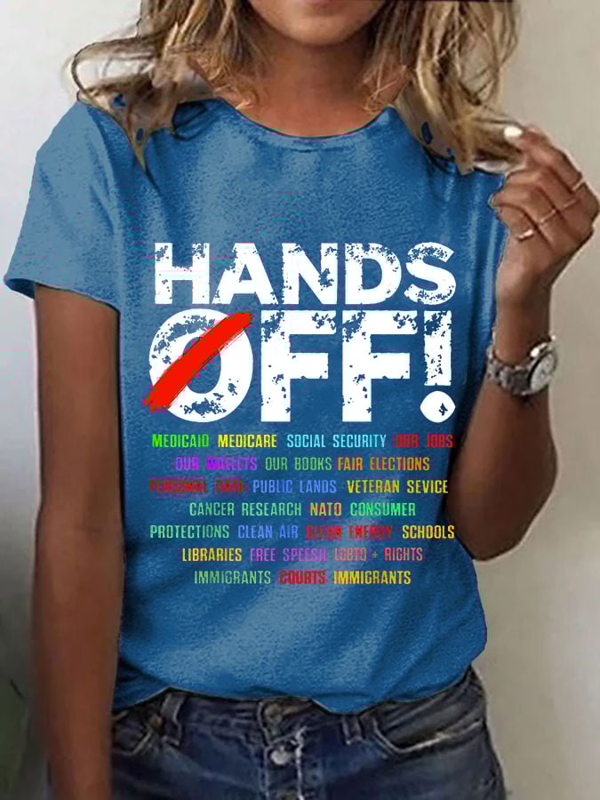 Women's Hands Off Protest Print Casual T-Shirt