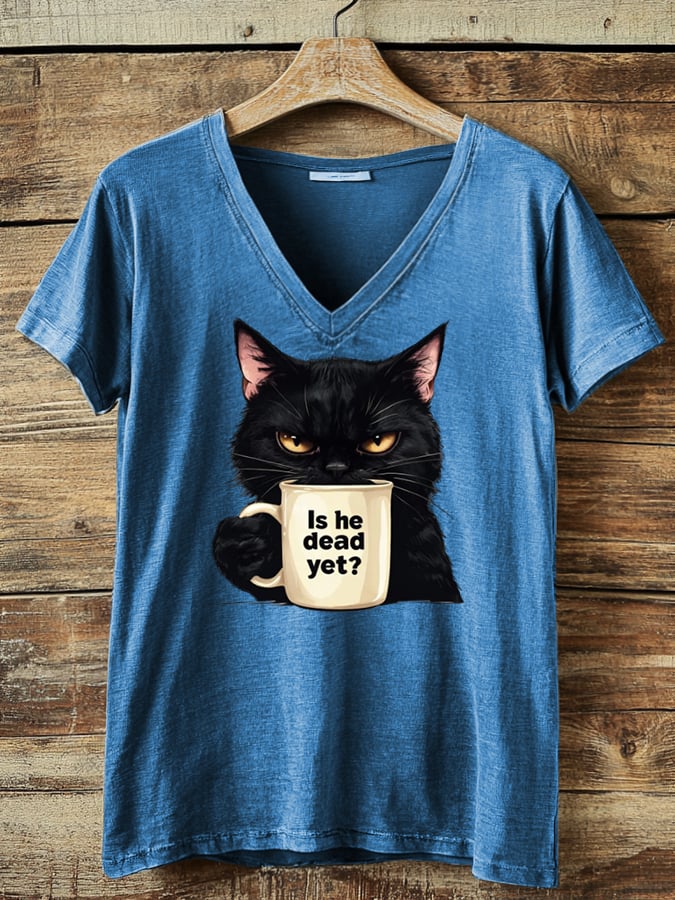 Women's Black Cat Print T-Shirt