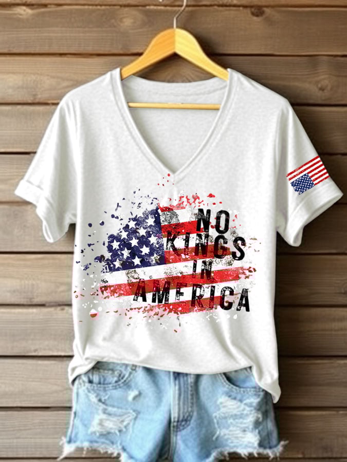 Women's casual retro reject the king print T-shirt