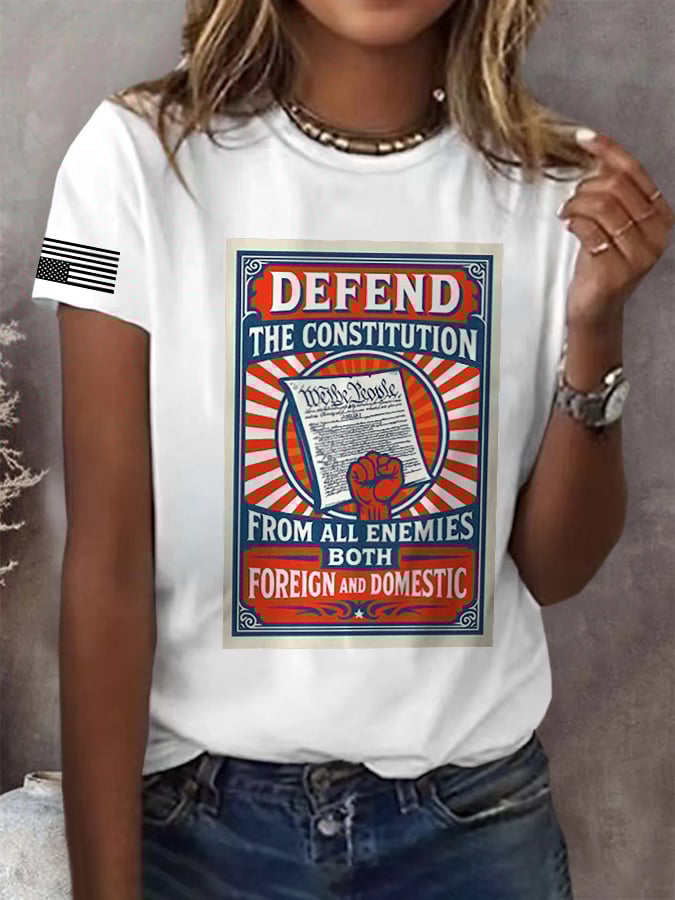 Retro Defend The Constitution From All Enemies Both Foreign And Domestic Print T-Shirt