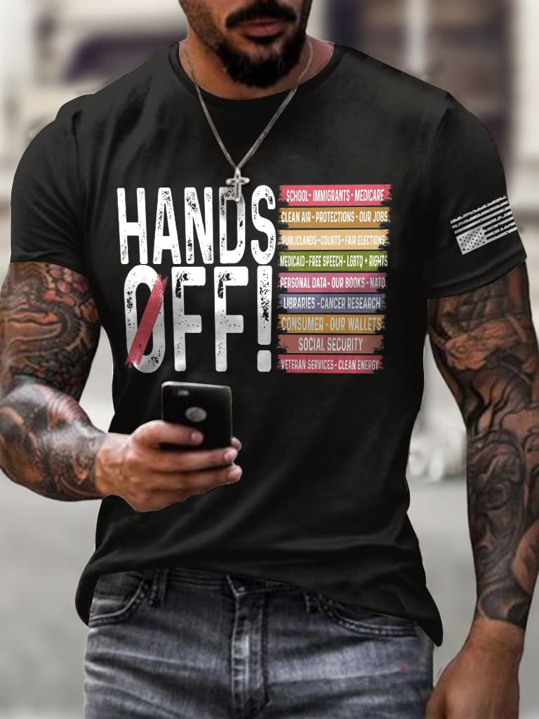 Men's Retro Hands Off Protest Print T-Shirt