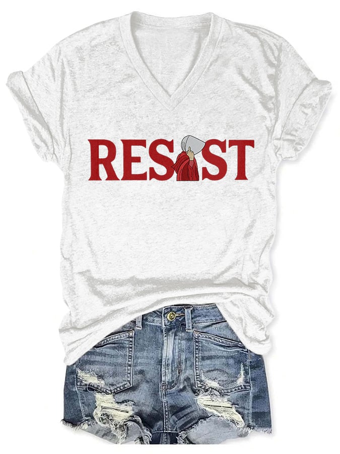 V-Neck Retro Resist Feminist Female Empowerment Women's Rights Pro Choice Print T-Shirt