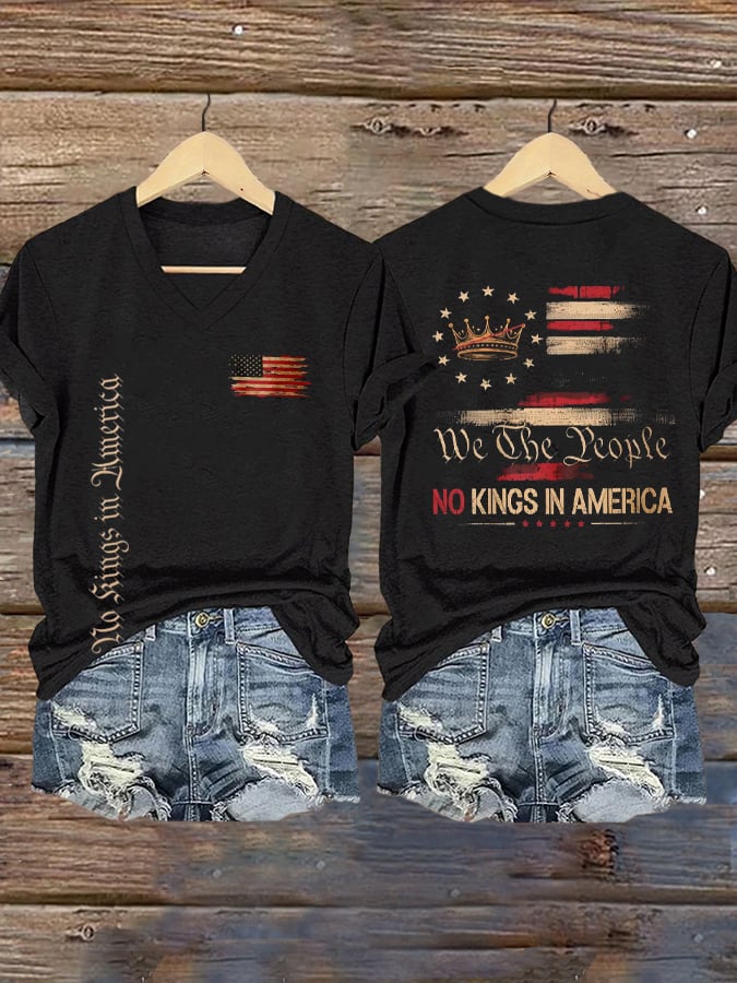 Women's “We The People No Kings In America” Printed V-Neck T-Shirt