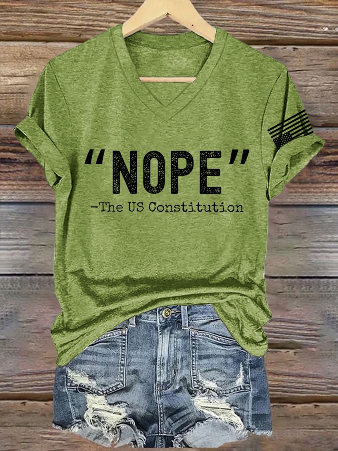 V-Neck Retro “NOPE” -The US Constitution Print T-Shirt