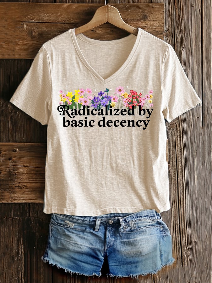 Women's Fashion Casual Radicalized By Basic Decency Printed Fdt Short-Sleeved T-Shirt