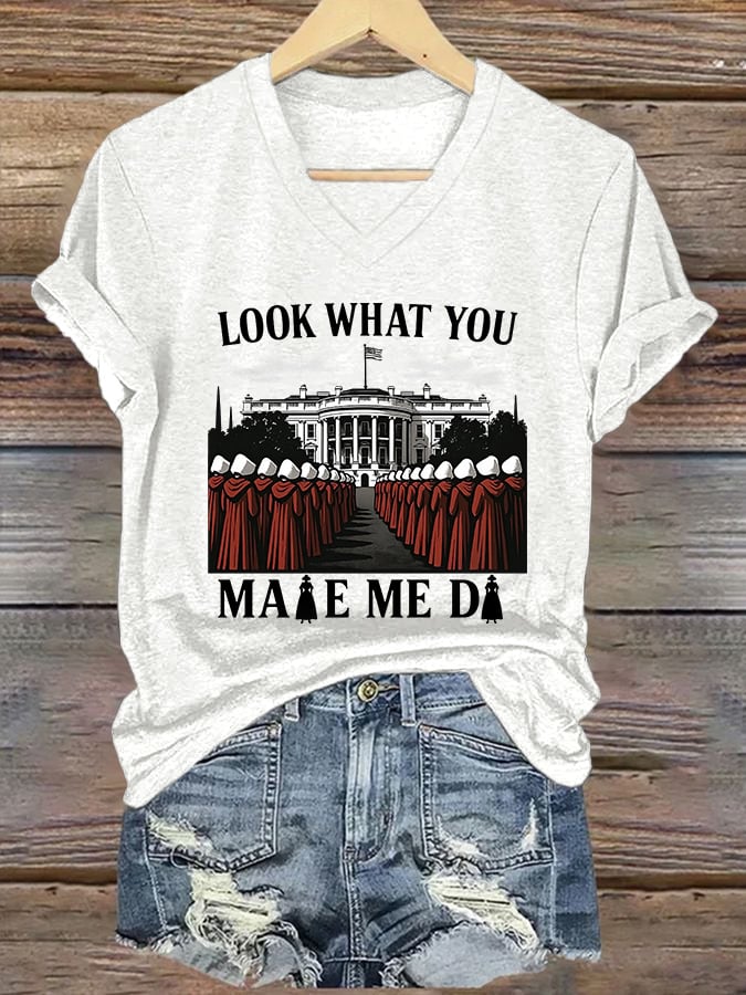 V-Neck Retro Look What You Made Me Do Print T-Shirt
