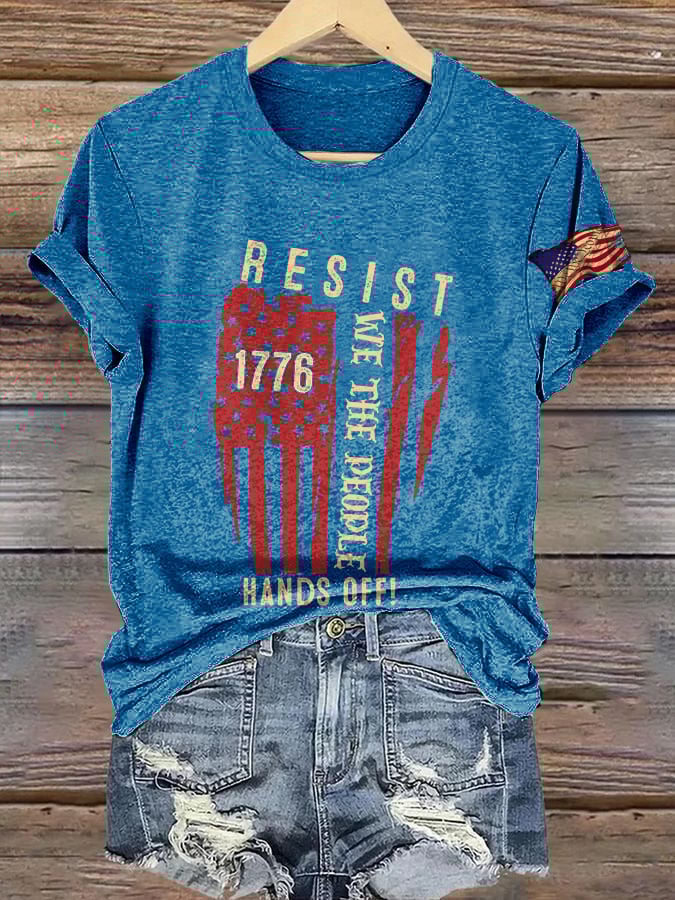 Retro Resist We The People 1776 Hands Off! Print T-Shirt