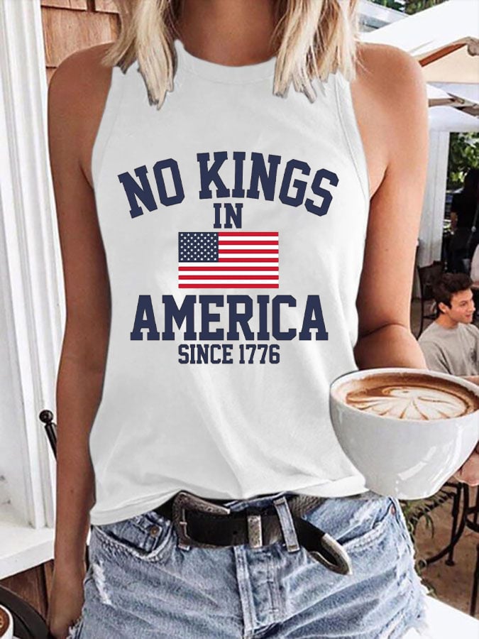 Women's No King in America Print Crew Neck Tank Top