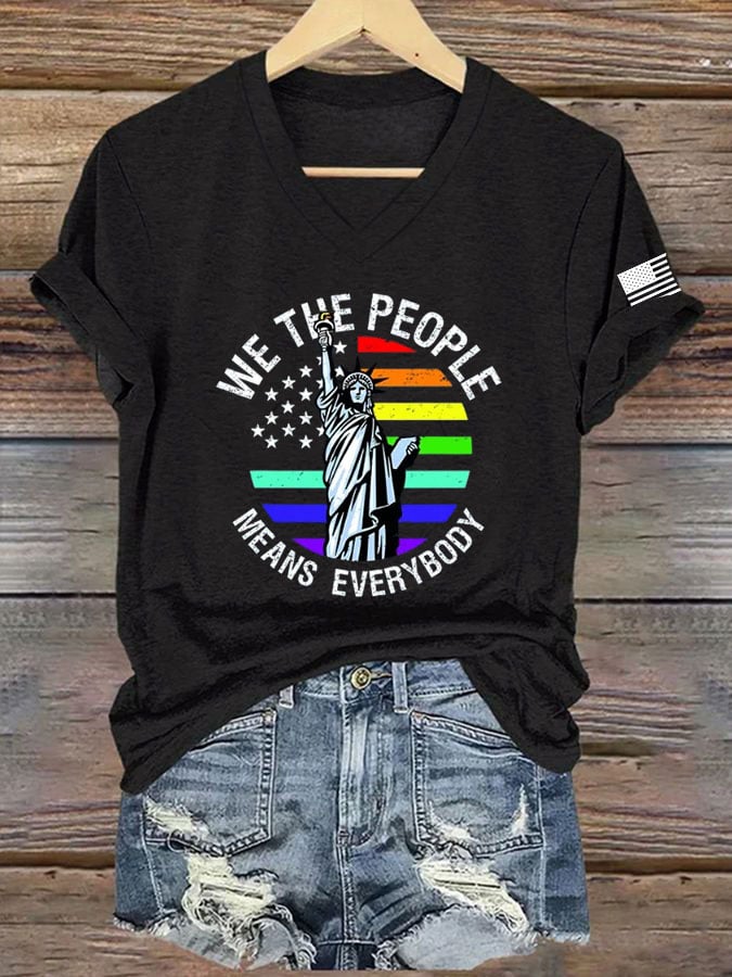 Women's Gay FDT We The People Means Everybody Printed V Neck T-Shirt