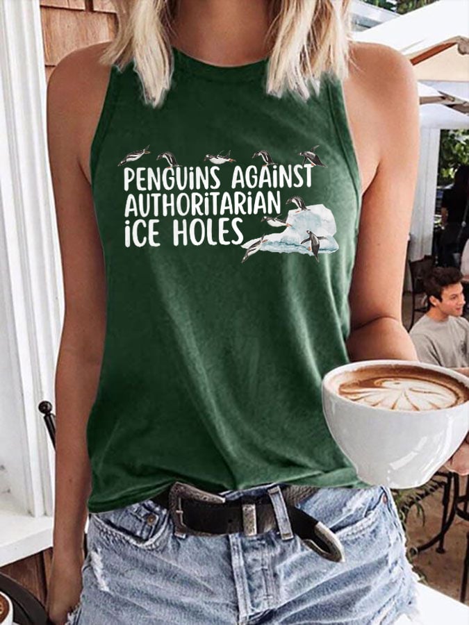 Women's Penguins Against Authoritarian Ice Holes Print Tank Top