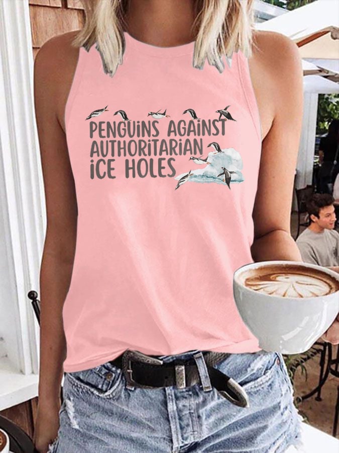 Women's Penguins Against Authoritarian Ice Holes Print Tank Top